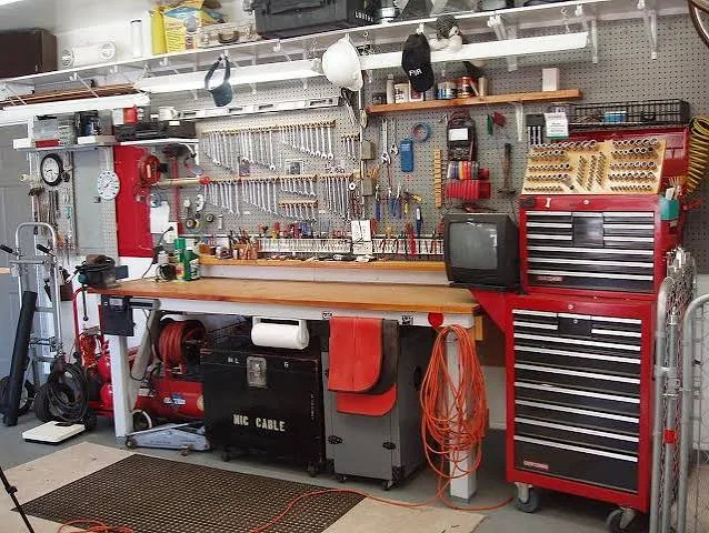 316 garage door repair tools and workbench